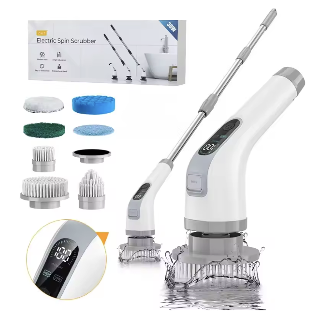 Cleanora SpinBrush™ – Electric Spin Scrubber with Extendable Handle (7-in-1)